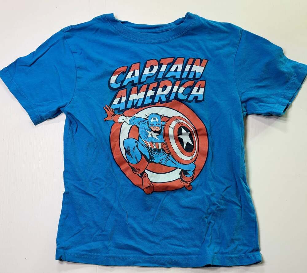 Marvel Captain America Graphic T-Shirt Blue Size 7 Cotton